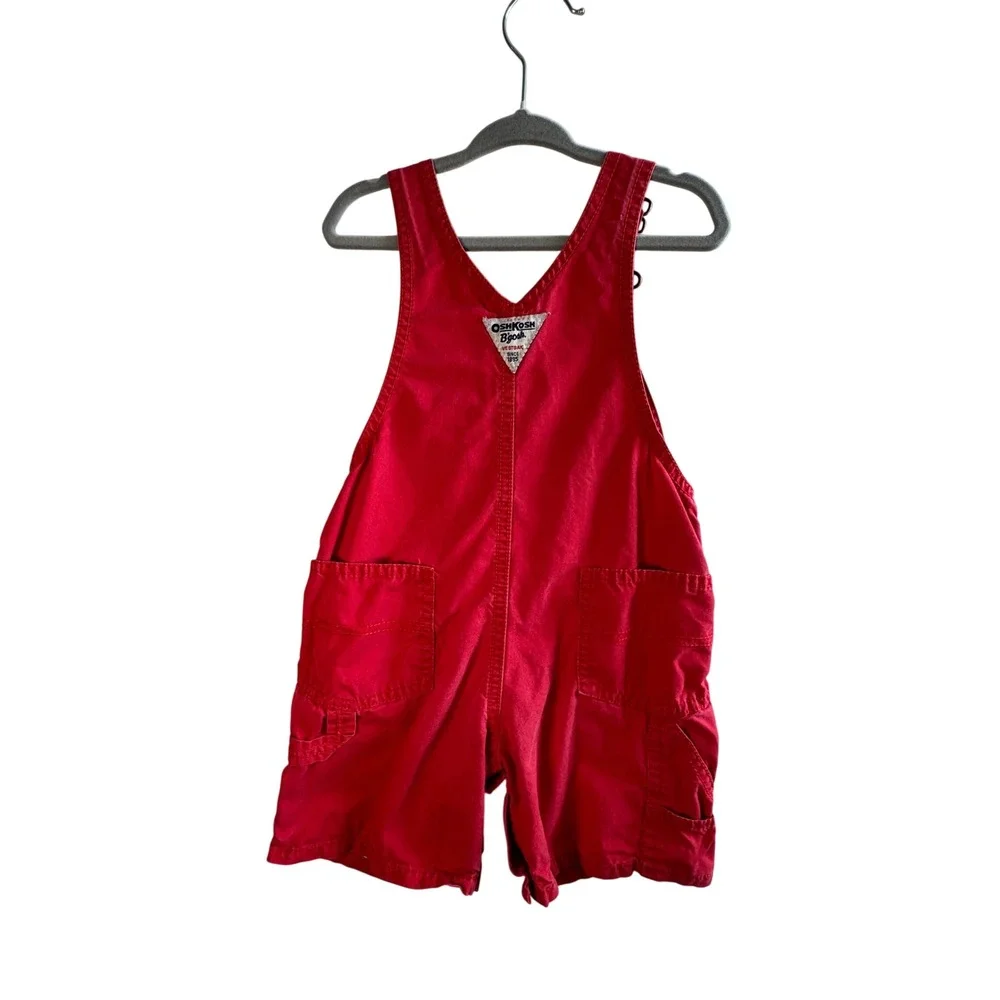 Vtg OshKosh Bgosh Vestbak Shortalls Red Cars Dump Truck Embroidered 18M Toddler
